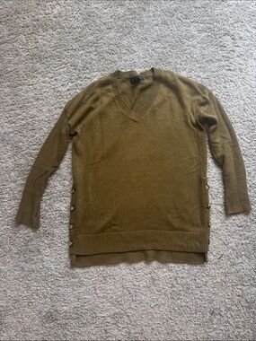 Tahari Olive V-Neck Sweater with Side Button Detail